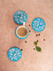 Blue Pottery Turquoise Base White Flower Coasters Set Of 4pcs.